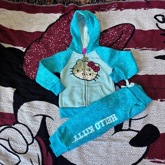 Hello Kitty Other - HELLO KITTY BLUE SEQUIN KITTY TWO PIECE OUTFIT TRACK SUIT SIZE 2T